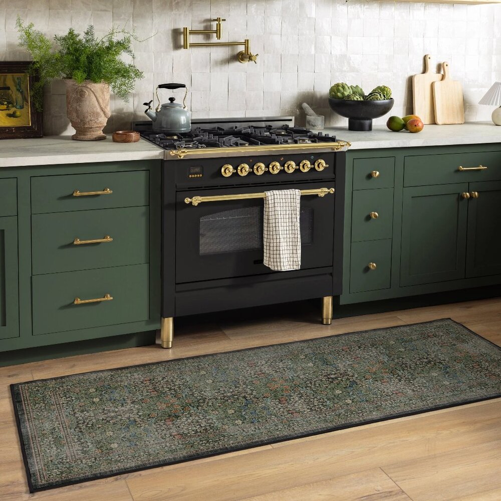 NIB Ruggable Morris & Co. Blackthorn Forest Green Rug 2.5'X7'